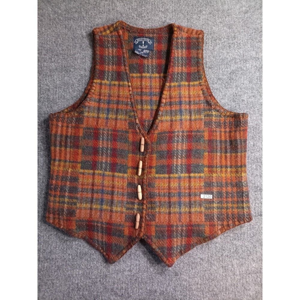 Solutions Original Wool Blend Plaid Vest Womens M Toggle Button Boho Cottagecore